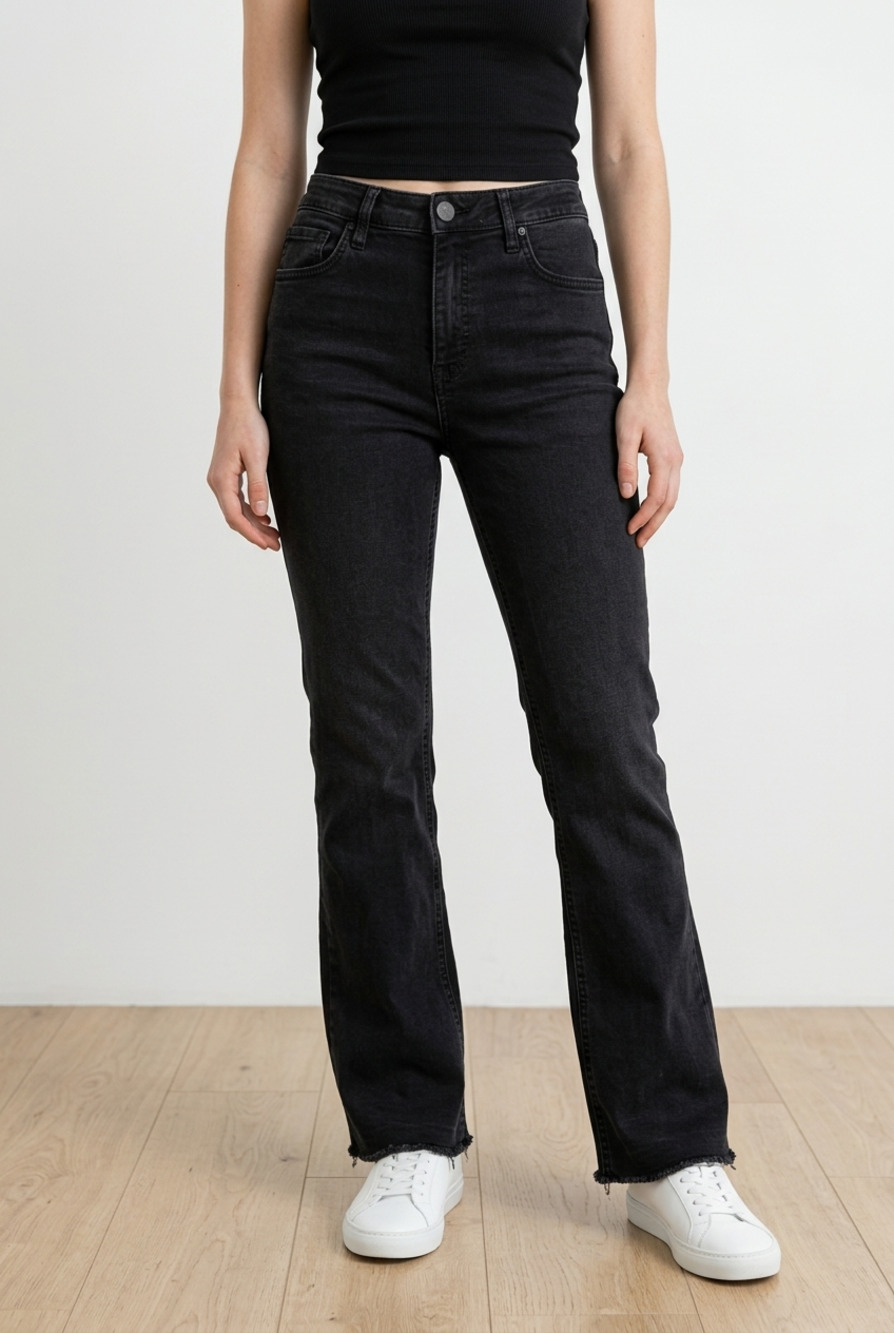 KUT from the Kloth Black High-Rise Raw Hem Flare Jeans